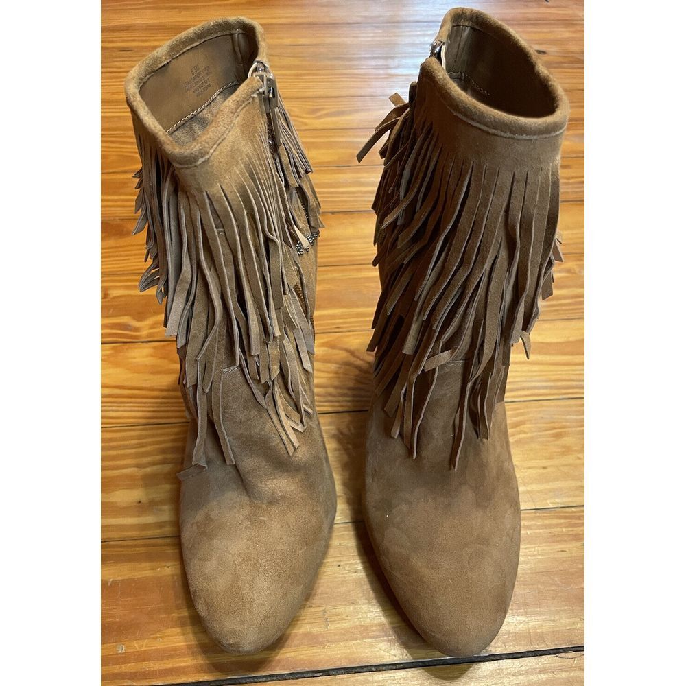 Gianni Bini Ankle Fringed Brown Suede Booties Size 8.5